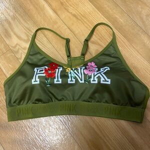 PINK Victoria's Secret Olive Green Floral Logo Sports Bra